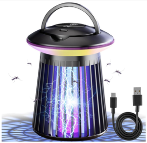 Lampe Anti-Moustique UV Électrique Rechargeable 2000 V – IPX5 Étanche, 2-en-1 Veilleuse Camping, Portable Avec Mousqueton (Noir)