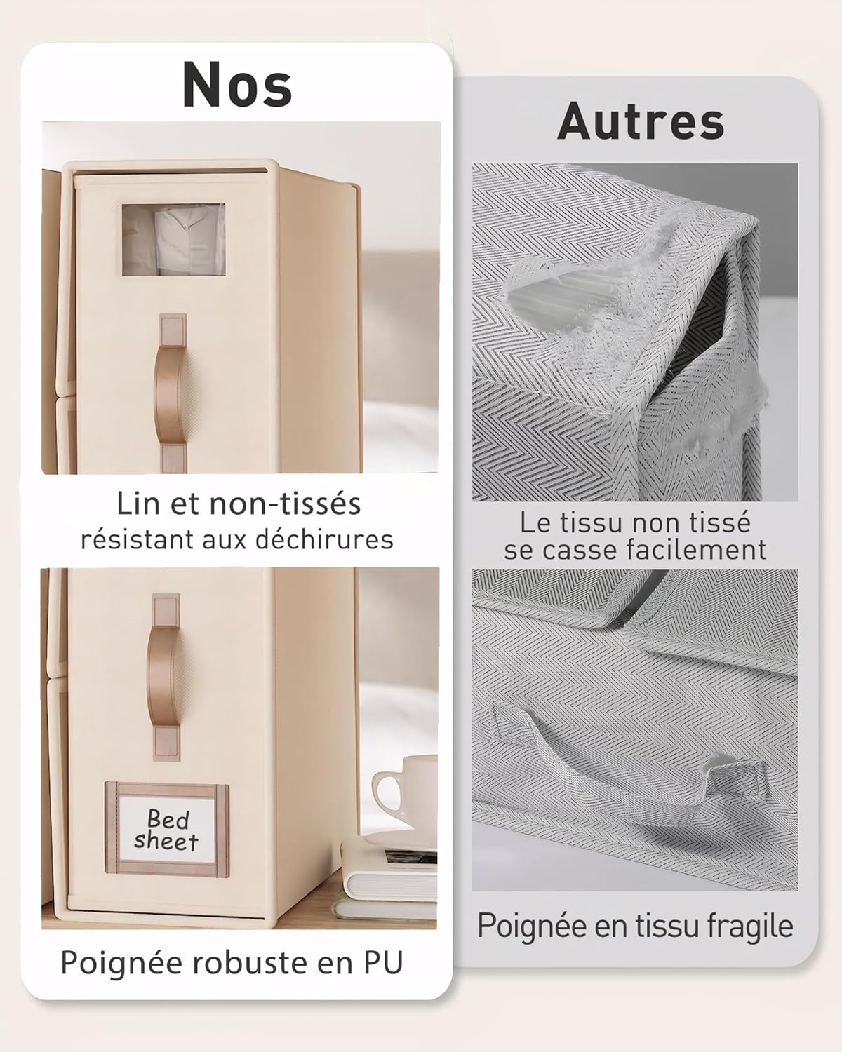 linge rangement drap de lit - 3 organisateur drap pliable, respirantes avec fenêtre transparente & étiquette pour draps, couvertures & serviettes - 3