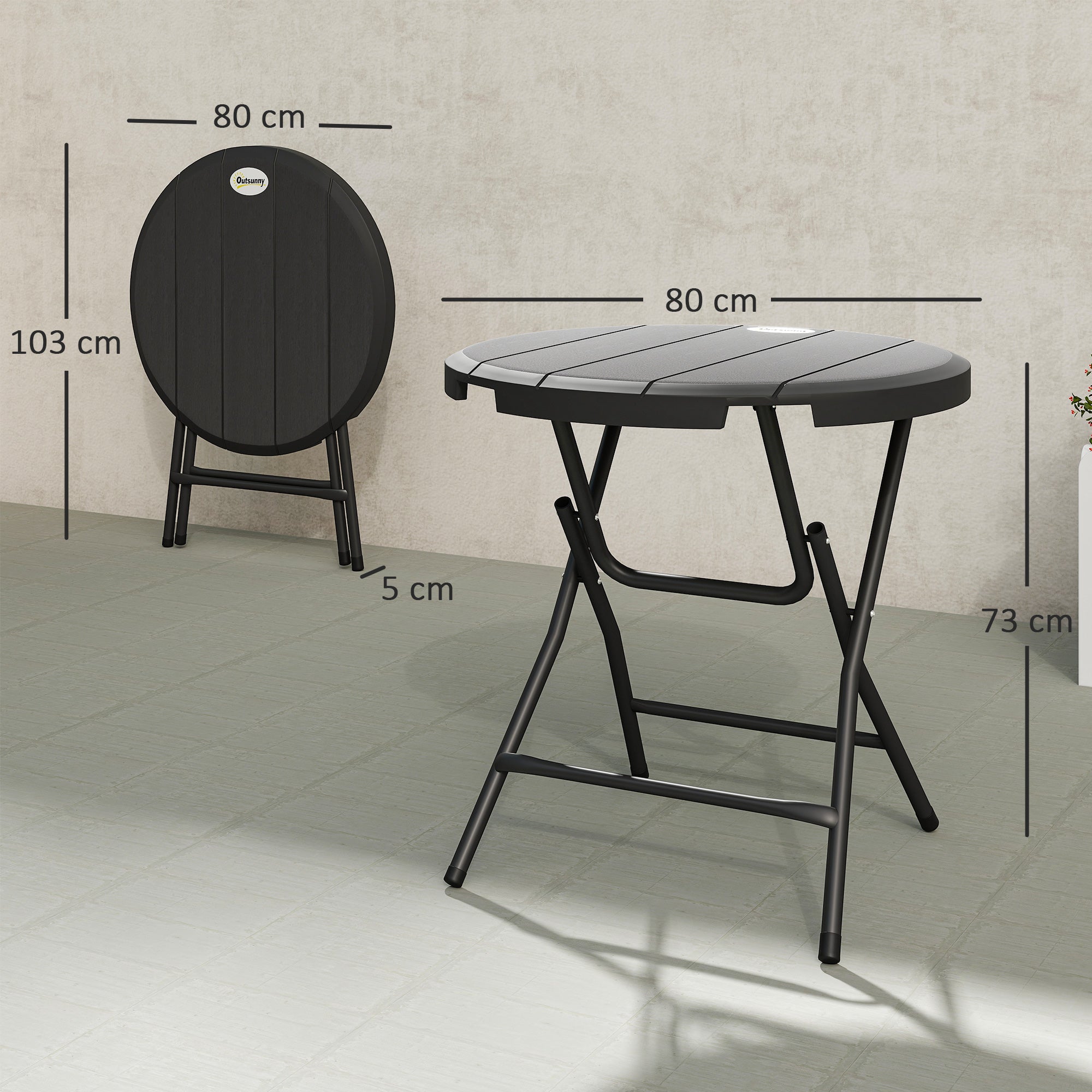 Table de jardin Outsunny, pour la terrasse, ronde, rabattable, aspect ...