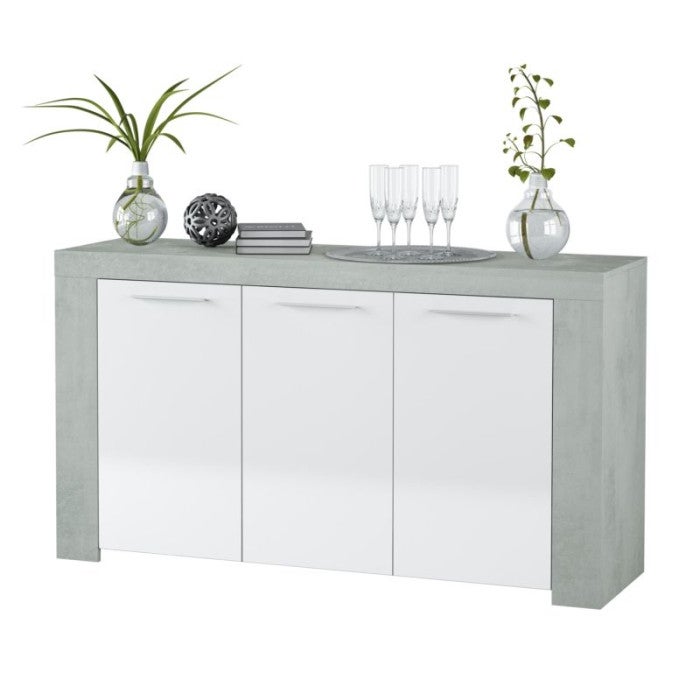 Buffet WENDY 3 portes L144cm - Blanc / Béton - 3