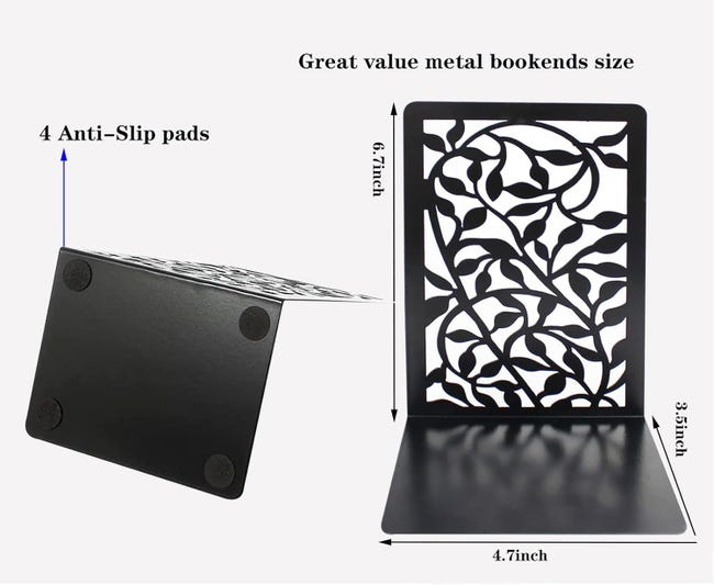 6 Sujetalibros De Metal Negro Con Diseño Hueco - 17.5x12x8.5 Cm, Antideslizantes, Para Estanterías Y Escritorio