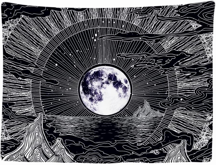 200 x 150 cm Dekoracyjny Gobelin Ścienny do Pokoju - Księżyc Gwiazdy Natura Chmury Boho Psychodeliczne Góry - Dekoracja Panoramą