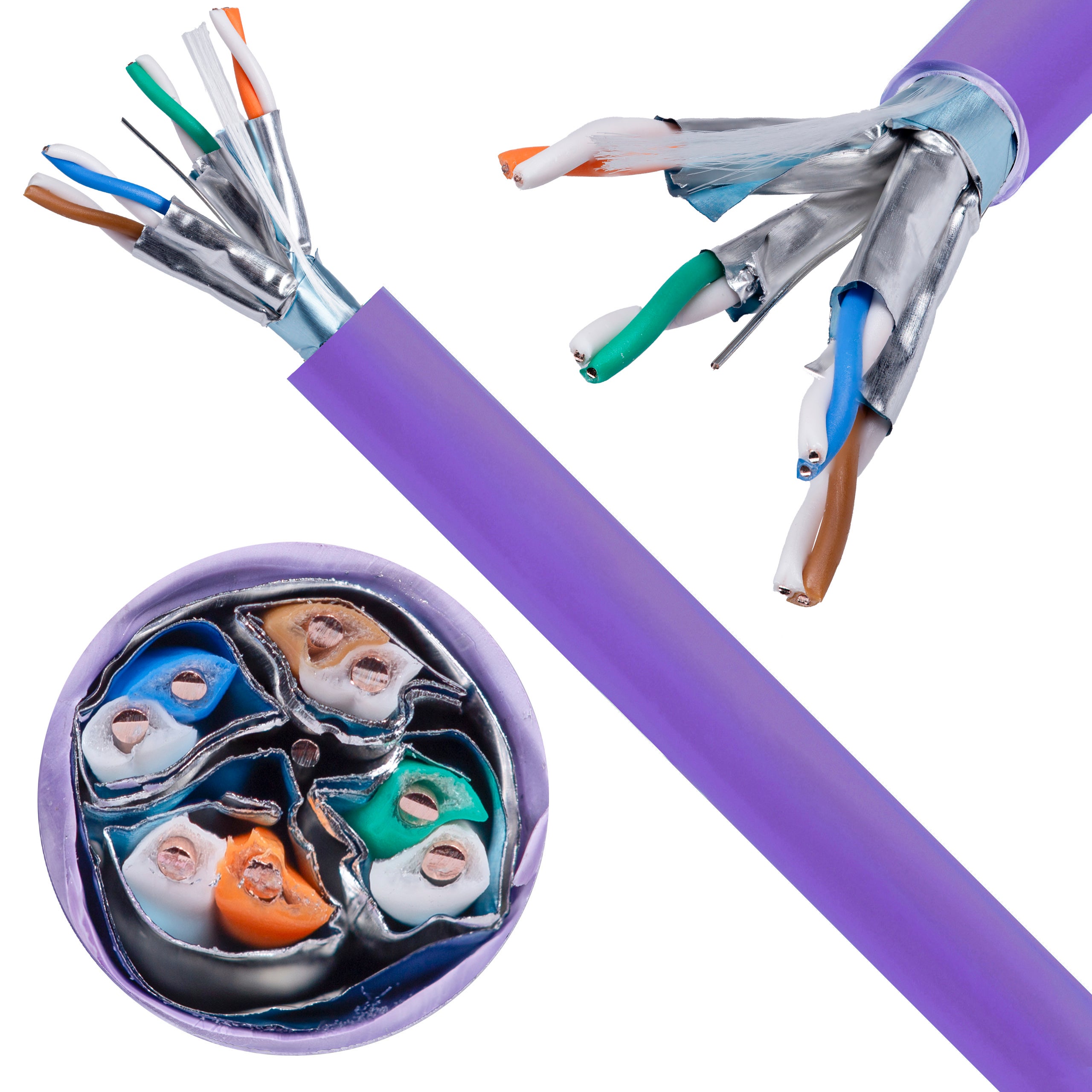 Kabel sieciowy F/FTP kat.6A skrętka 4x2x0,56mm wewnętrzny Dca bezhalogenowy LSOH fioletowy Molex 500m