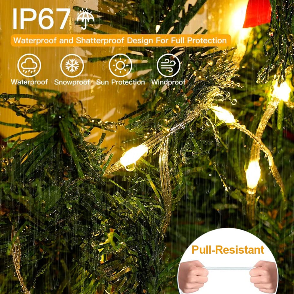 Guirlande Lumineuse Intérieur Exterieure 50 m 400 LED IP67 étanche,Fonction mémoire et minuterie, 8 modes, décoration de fête pour Noël, Blanc chaud - 8