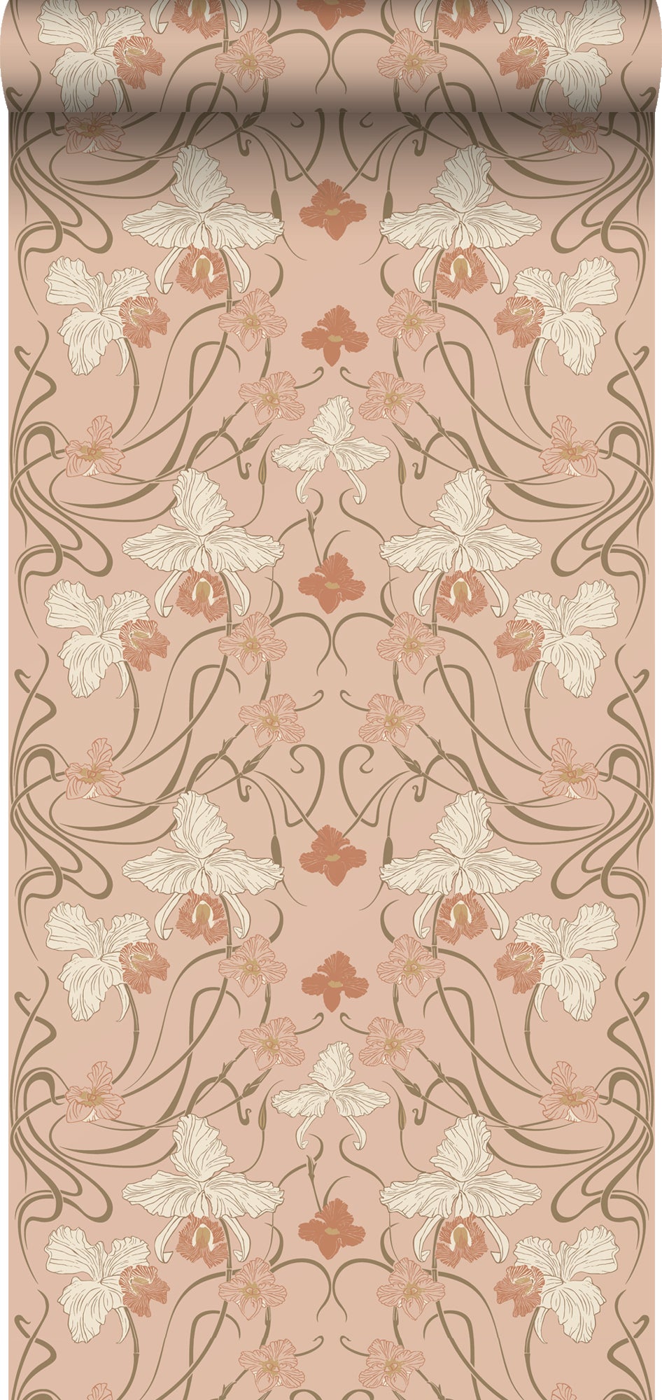 Tapeta vintage kwiaty w stylu secesyjnym terakoty różowej - 53 cm x 10.05 m - ESTAHOME