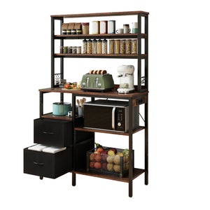 Scaffale Porta Microonde DlandHome - 90x39x83 Cm - 3 Ripiani In Metallo E Legno Con Ganci - Nero
