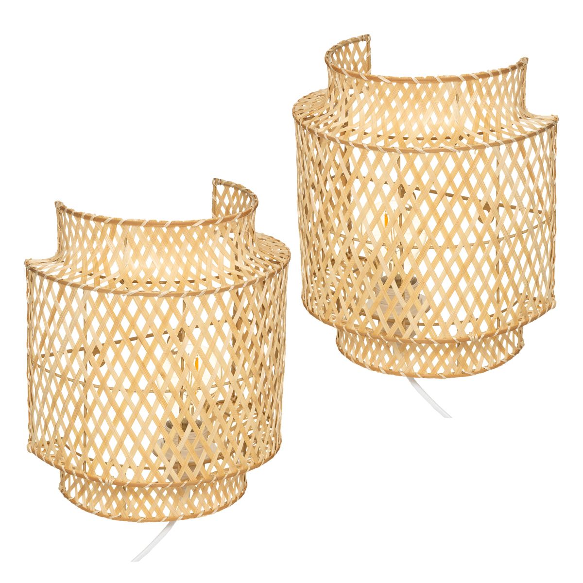Lot De 2 Appliques Murales En Bambou LIGKIN - Lampe Tressée Rotin Vintage E27, Rotative, Pour Intérieur