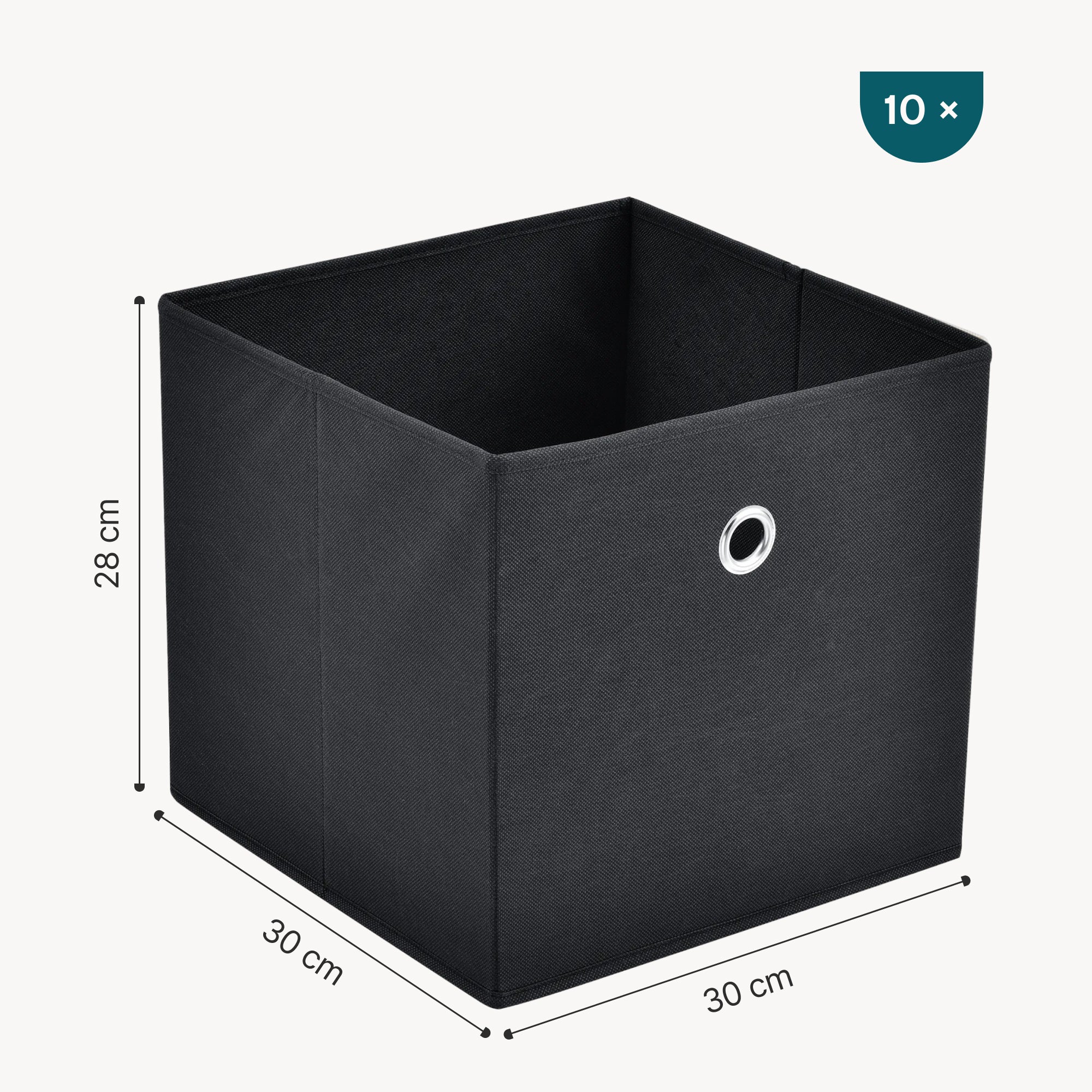 Set de 10 Boîtes de Rangement Textile Non Tissé 28 x 30 x 30 cm Noir [en.casa] - 3