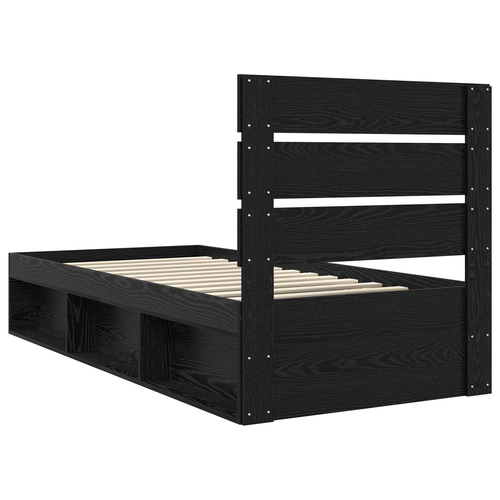 Cadre de lit noir 75 x 190 cm en bois de pin massif - 9