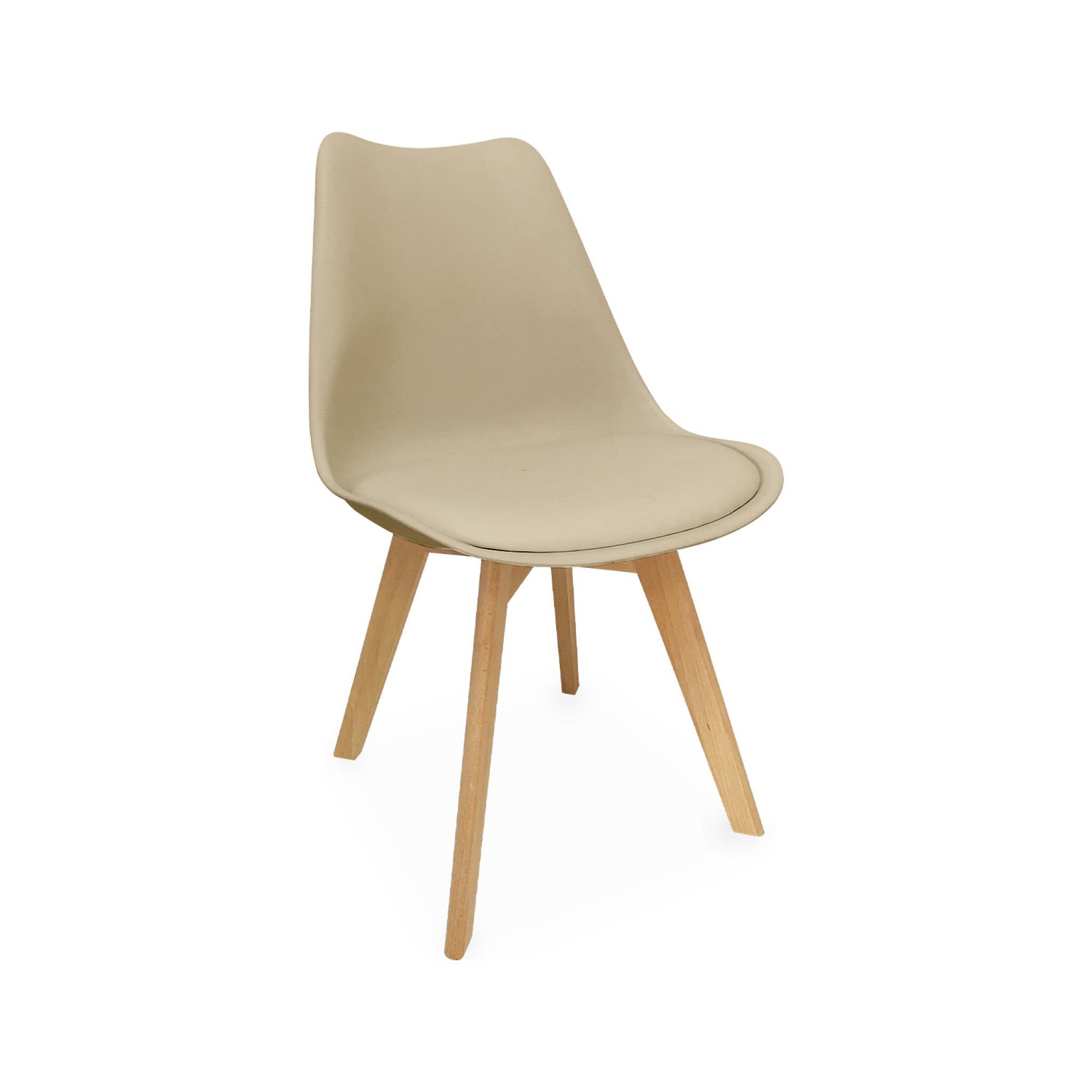 Set 4 sedie scandinave imbottite, gambe in legno , Cappuccino - 5