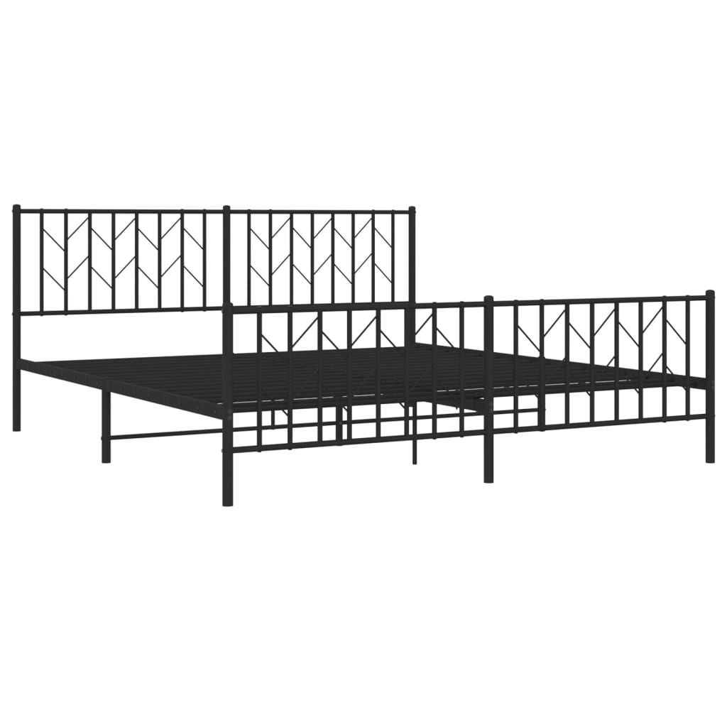 Estructura de cama sin colchón con estribo, de metal negro, para dormitorio, 183 × 213 cm - 4
