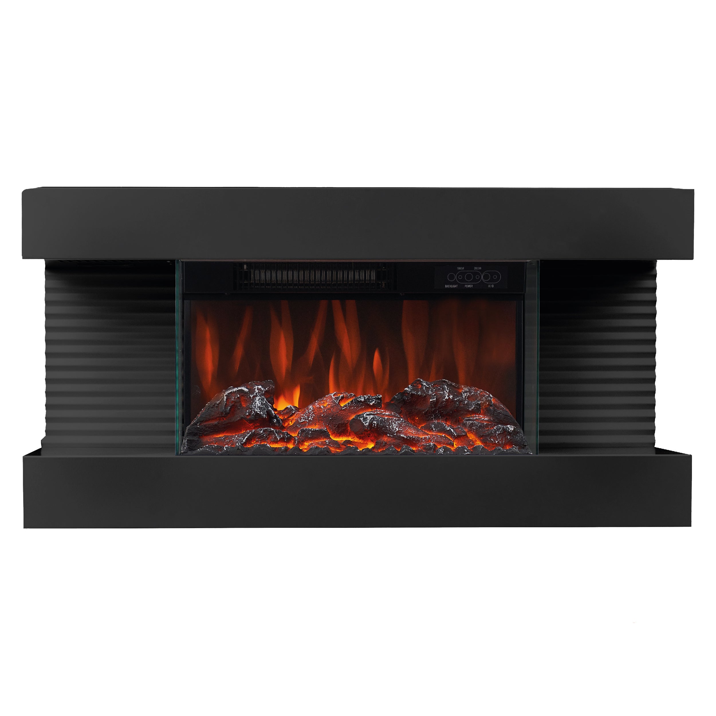 KAMINIO Cheminée électrique LIZ - Cheminée murale avec chauffage, effet de flamme 3D, Lumière d'ambiance LED, télécommande - Noir - 6