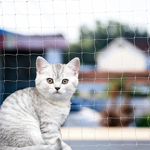 Rete di protezione per gatti e uccelli, rete in nylon - per balconi e finestre - con materiale di montaggio - bianca - 2 x 1,5 m