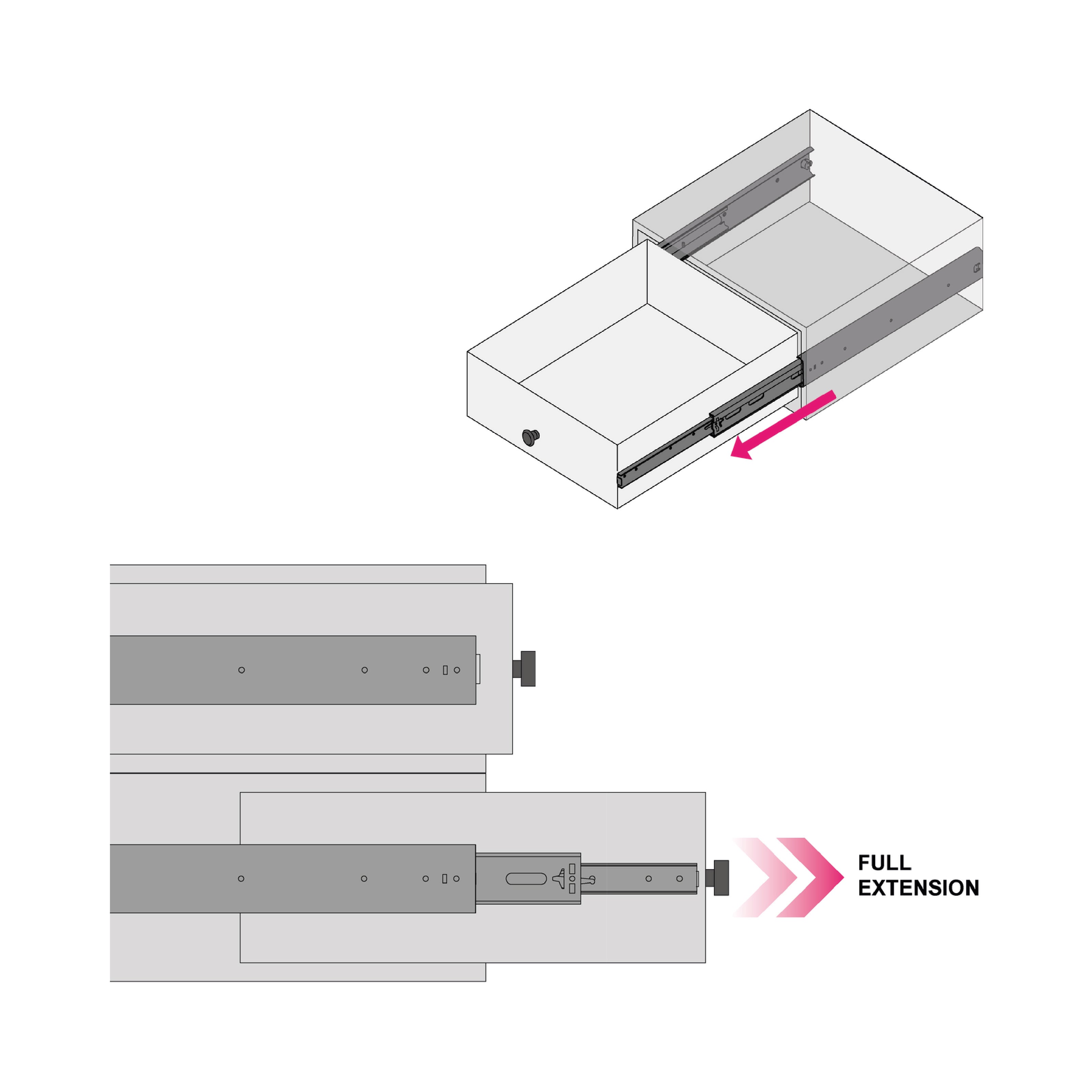 48 - 1000 mm PAR DE GUIAS DE RÓTULAS PARA GAVETA, FECHO STANDARD, EXTENSÃO TOTAL, CAPACIDADE DE CARGA 45 KG (2 PEÇAS) MONTAGEM LATERAL - 4