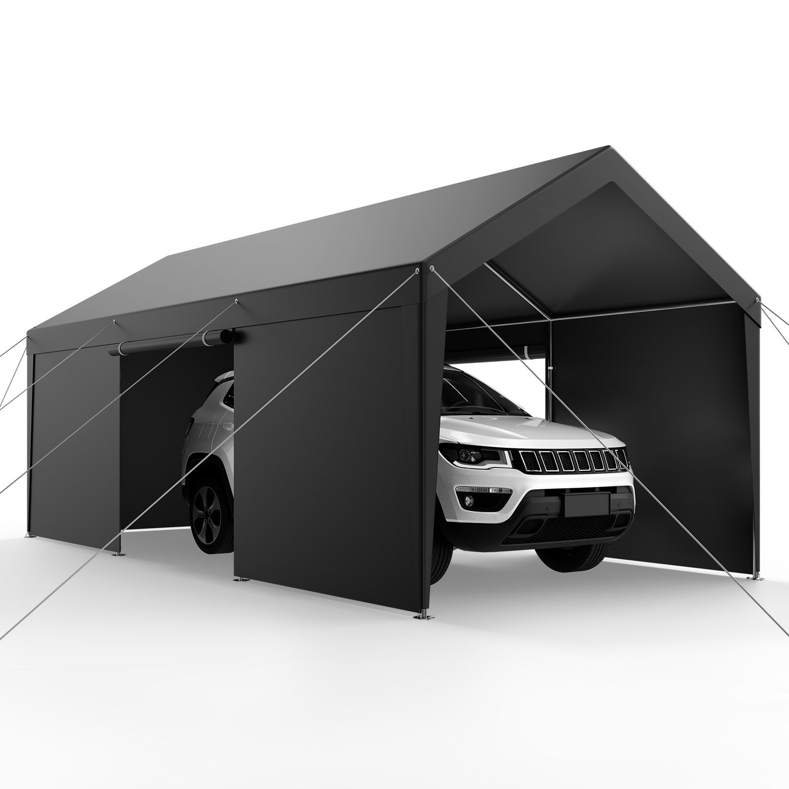 Tente Garage SucceBuy 3,05 x 6,09 m, Abri Exterieur avec Parois Laterales Amovibles et Portes, Resistant aux UV et a lEau, pour Vehicules et Bateaux - 8