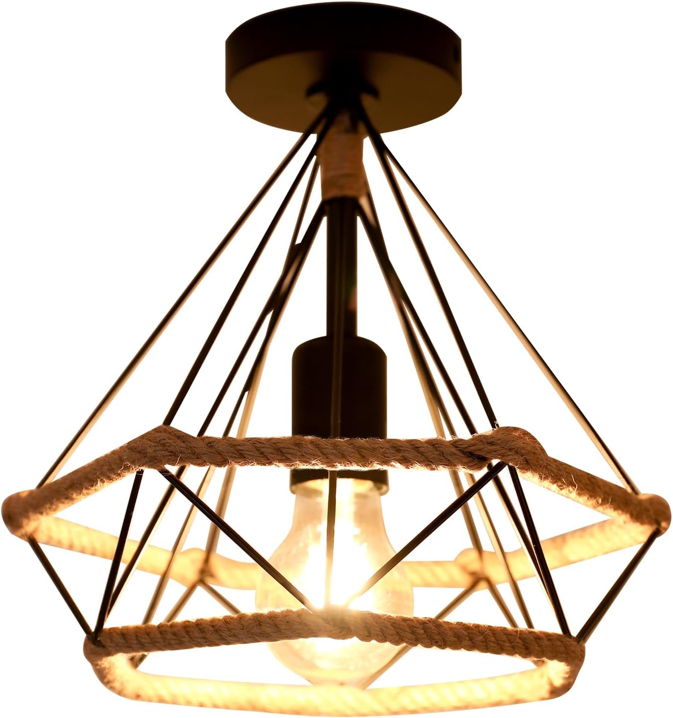 Plafoniera Vintage In Ferro - Lampada Da Soffitto E27 Stile Industriale, 20cm Nero Per Interni - Foto 1