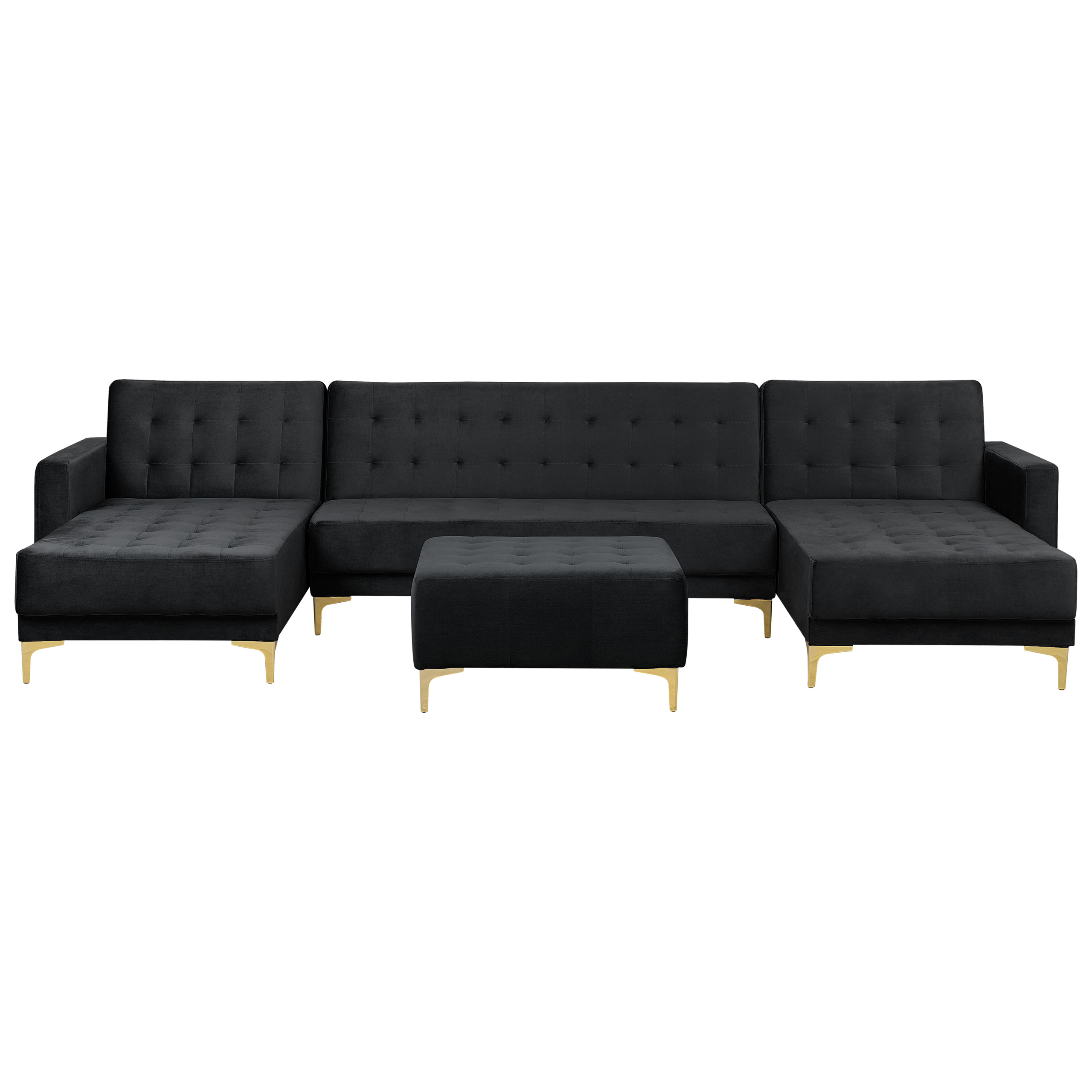 Canapé-lit modulable en forme de U ABERDEEN Velours Noir avec ottoman 5 ...