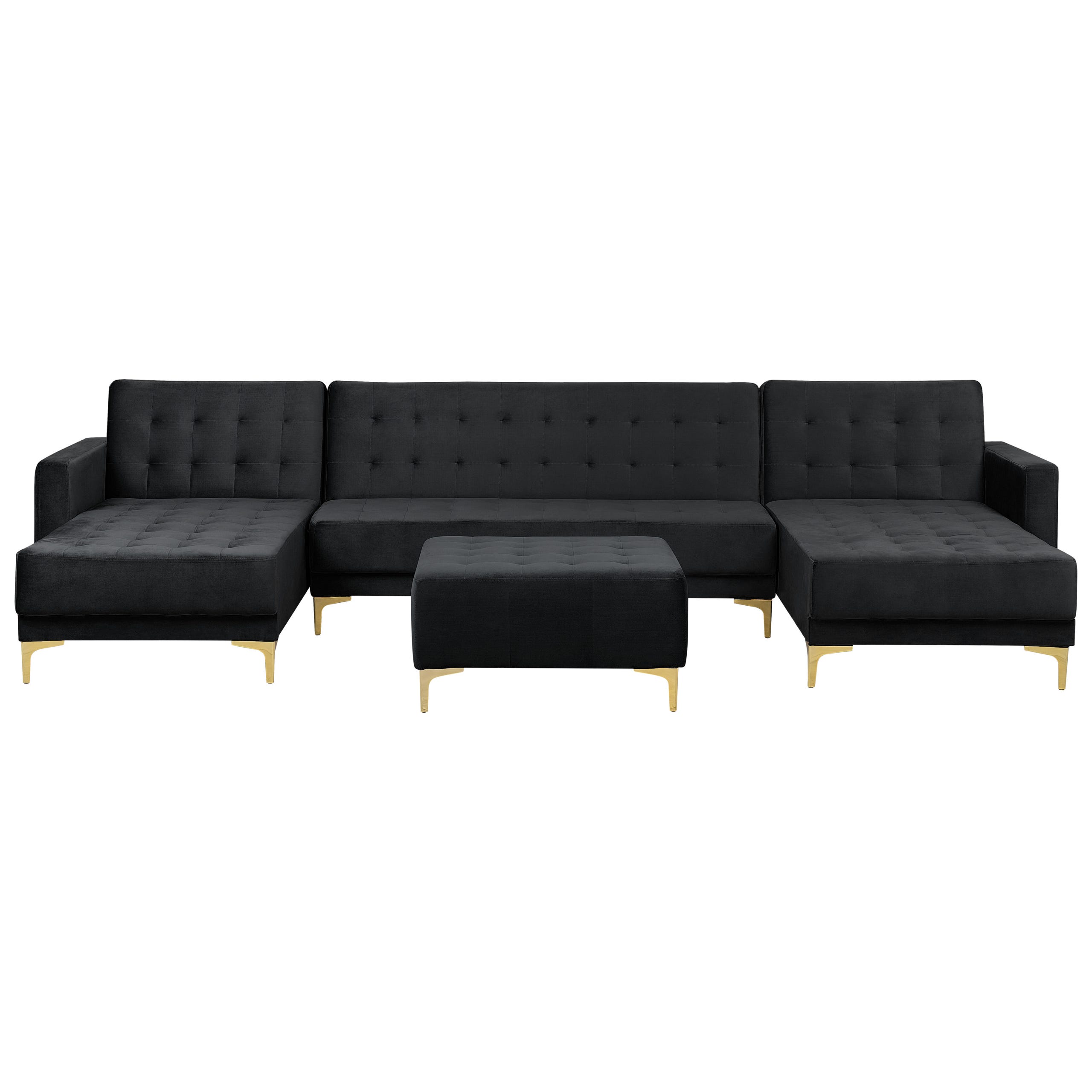Canapé-lit modulable en forme de U ABERDEEN Velours Noir avec ottoman 5 ...