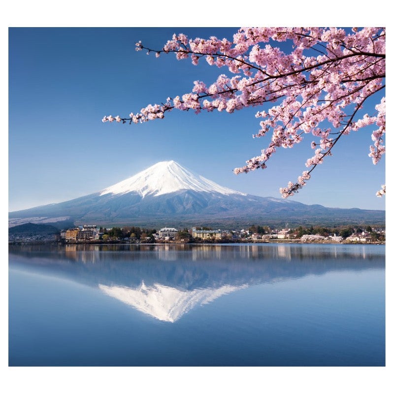 Grande Tapisserie Murale Mont Fuji & Cerisiers Crépuscule – 150x130 Cm, Style Japonais Sakura, Décor Boho Nature