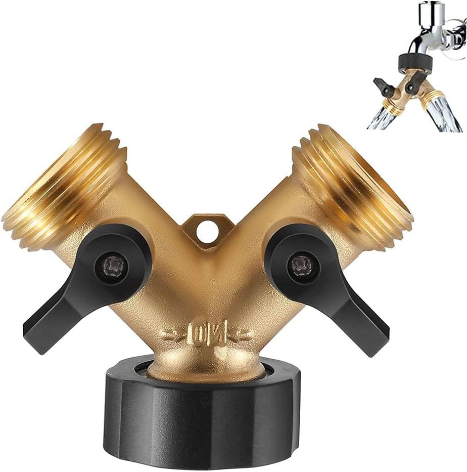 Mosiężne złącze kranu ogrodowego, 2-drożne złącze kranu Y do węży zasilających 3/4"