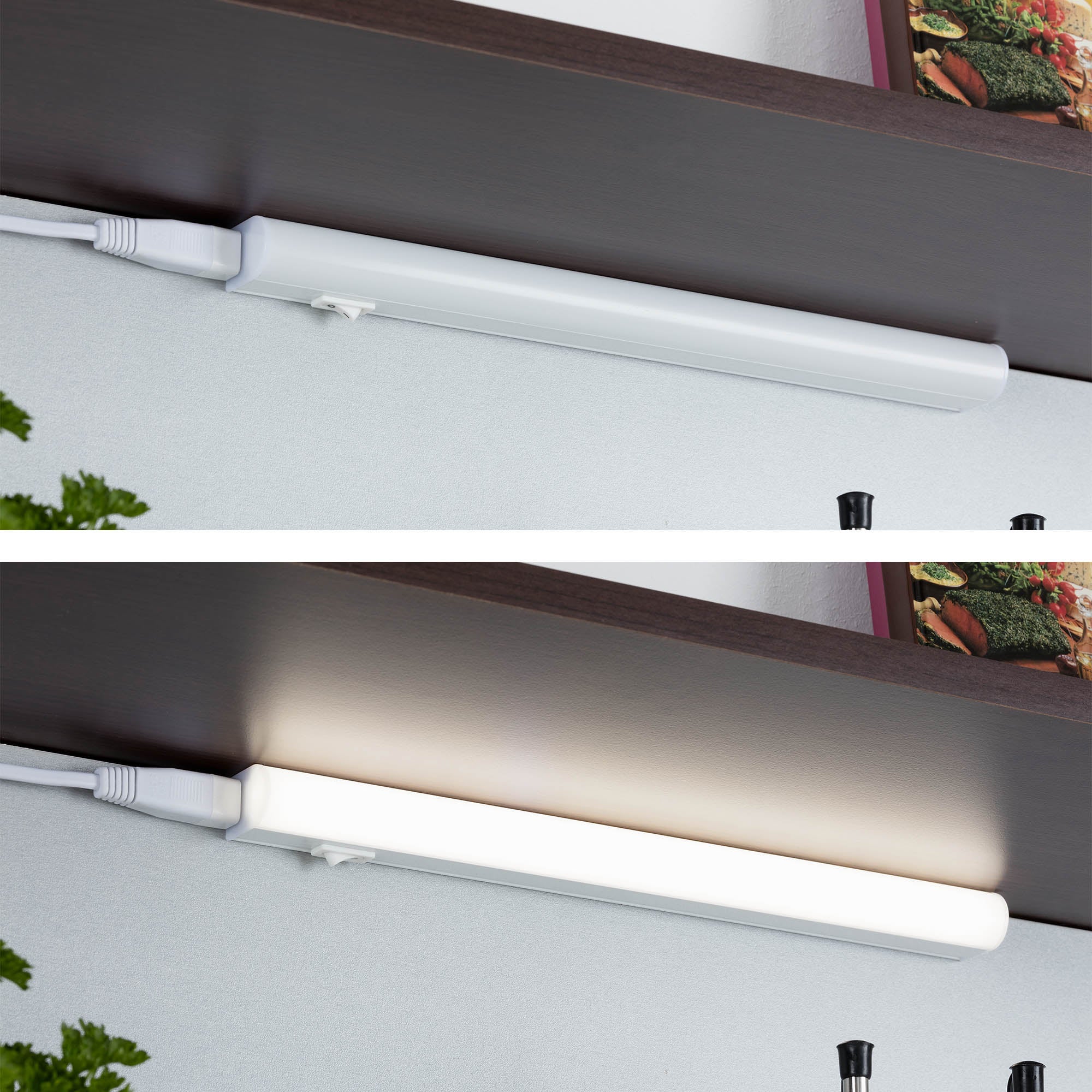 Briloner Leuchten 2379-046 Réglette LED à lumière blanc neutre, idéale pour meubles, placards, cuisine, interrupteur intégré, 4W, 31,3cm - 7