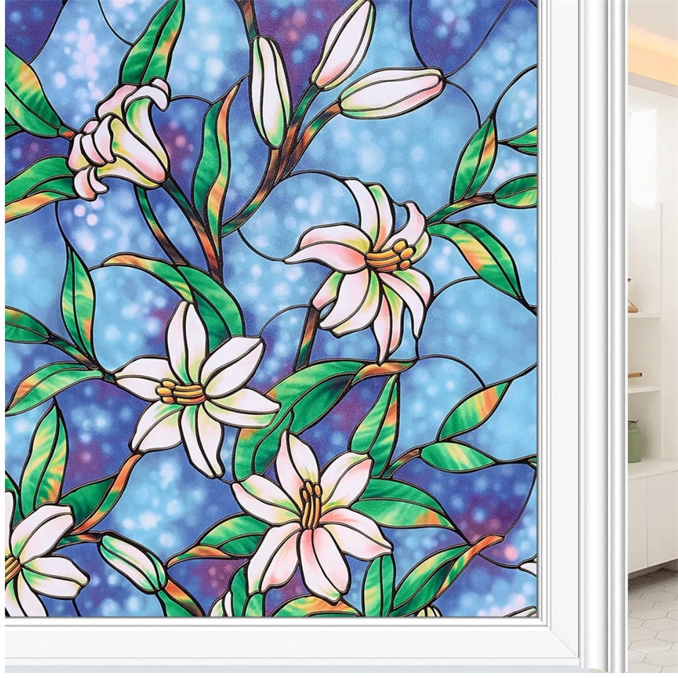 Folia okienna zapewniająca prywatność 45x200 cm Folia okienna witrażowa Folia okienna z motywem kwiatowym Dekoracyjna folia szklana Naklejka samoprzyl