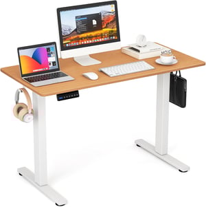 COSTWAY Bureau Assis Debout Électrique 120 x 60 cm, Bureau Électrique Réglable en Hauteur avec Protection Anti-Collision (Naturel+Blanc)