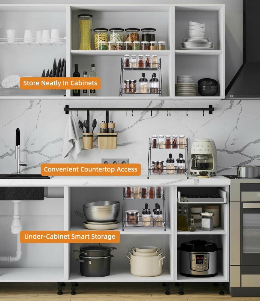(31x16x31cm) Étagère à épices en métal à double couche, adaptée aux cuisines et salles de bains, étagère de comptoir de cuisine autoportante, étagère - 3