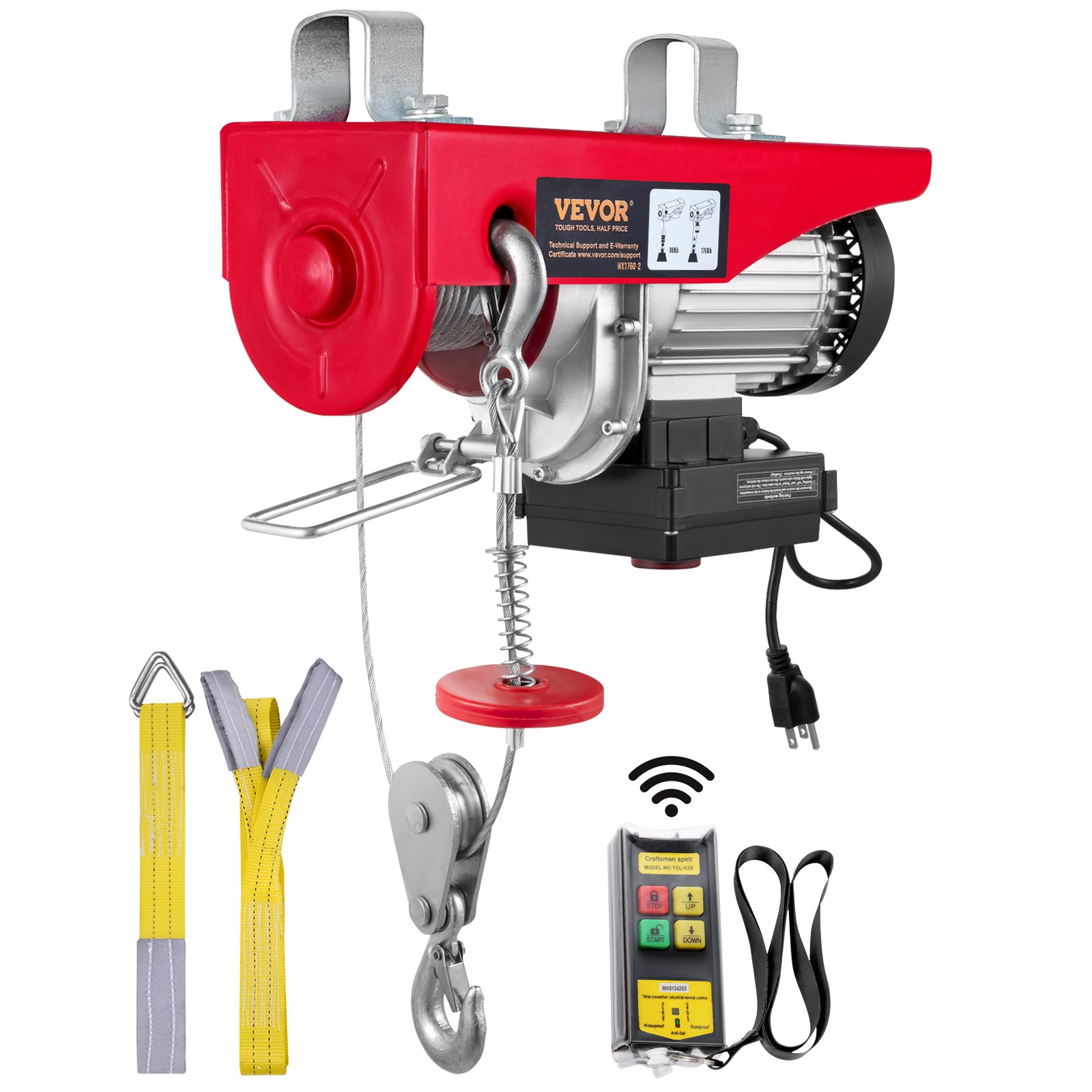 Treuil-Palan Électrique VEVOR 800 kg 1450 W, Télécommande Sans Fil, 10 m/min, Câble 12 m, Moteur Cuivre Pur pour Garages, Entrepôts, Usines - 9