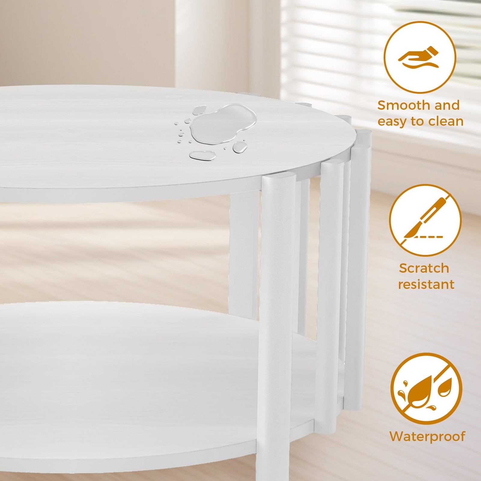 Tavolino rotondo moderno 70x40 cm in MDF – Design minimalista multifunzionale per soggiorno, tavolino decorativo – Bianco - 7