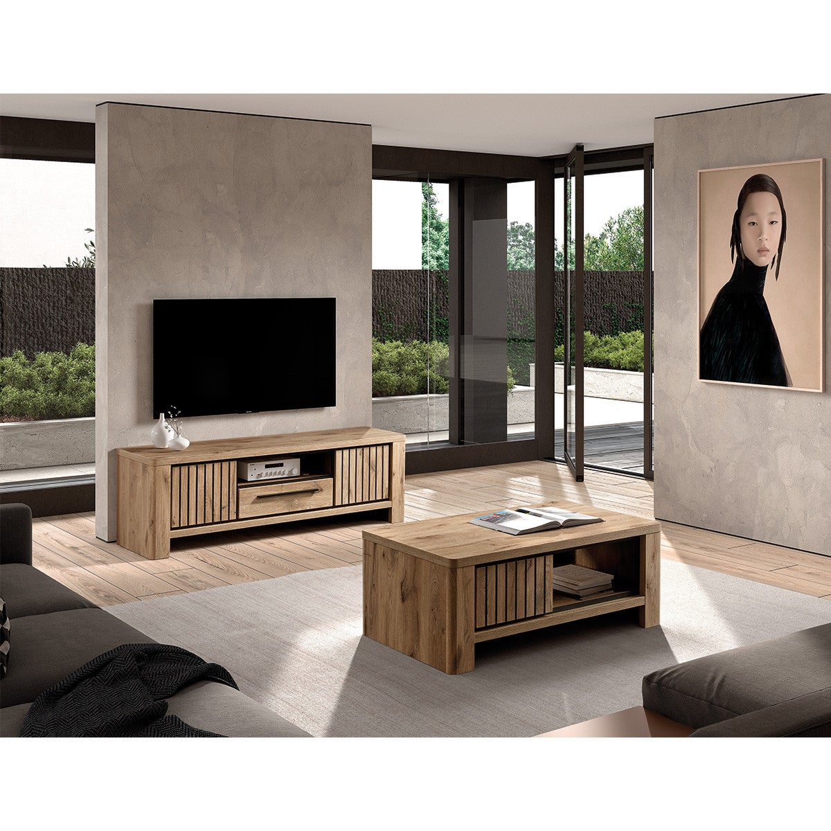 RODIN - Ensemble Salon Table Basse et Meuble TV Aspect Bois Finition ...