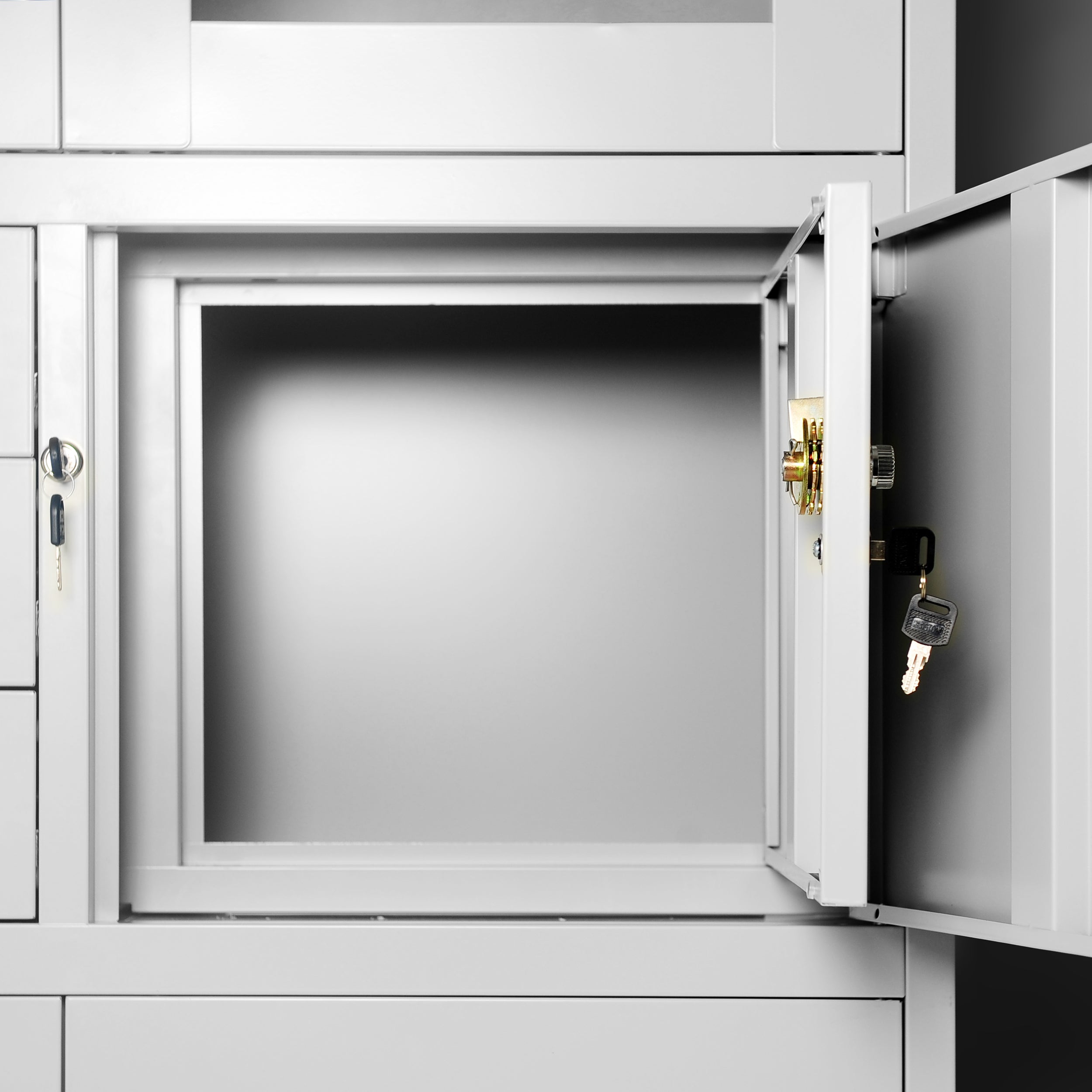 Armoire de Bureau Métallique Coffre-Fort Compartiment Secret Portes battantes Tiroirs Revêtement par Poudre 185 cm x 90 cm x 40 cm Gris - 4