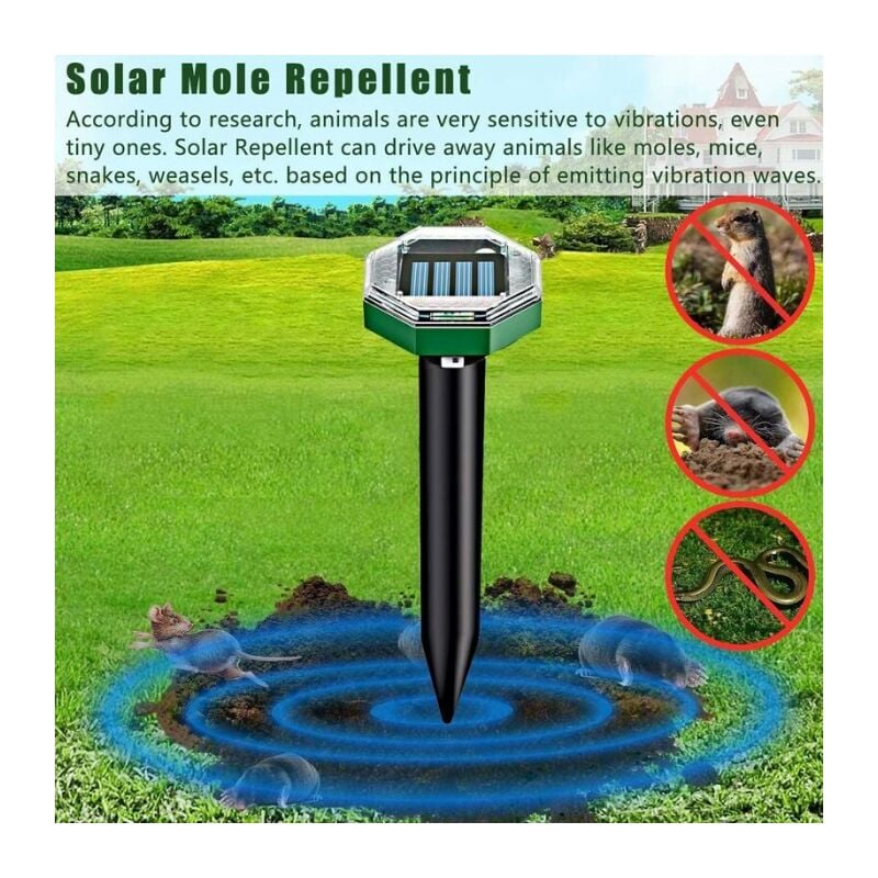 8 peças anti Toupeira Ultrassom Solar, Repulsivo de Toupeira Ultrassom Solar com IP65 Impermeável, Utilizável em Jardins, Terraços e Relvados - 2