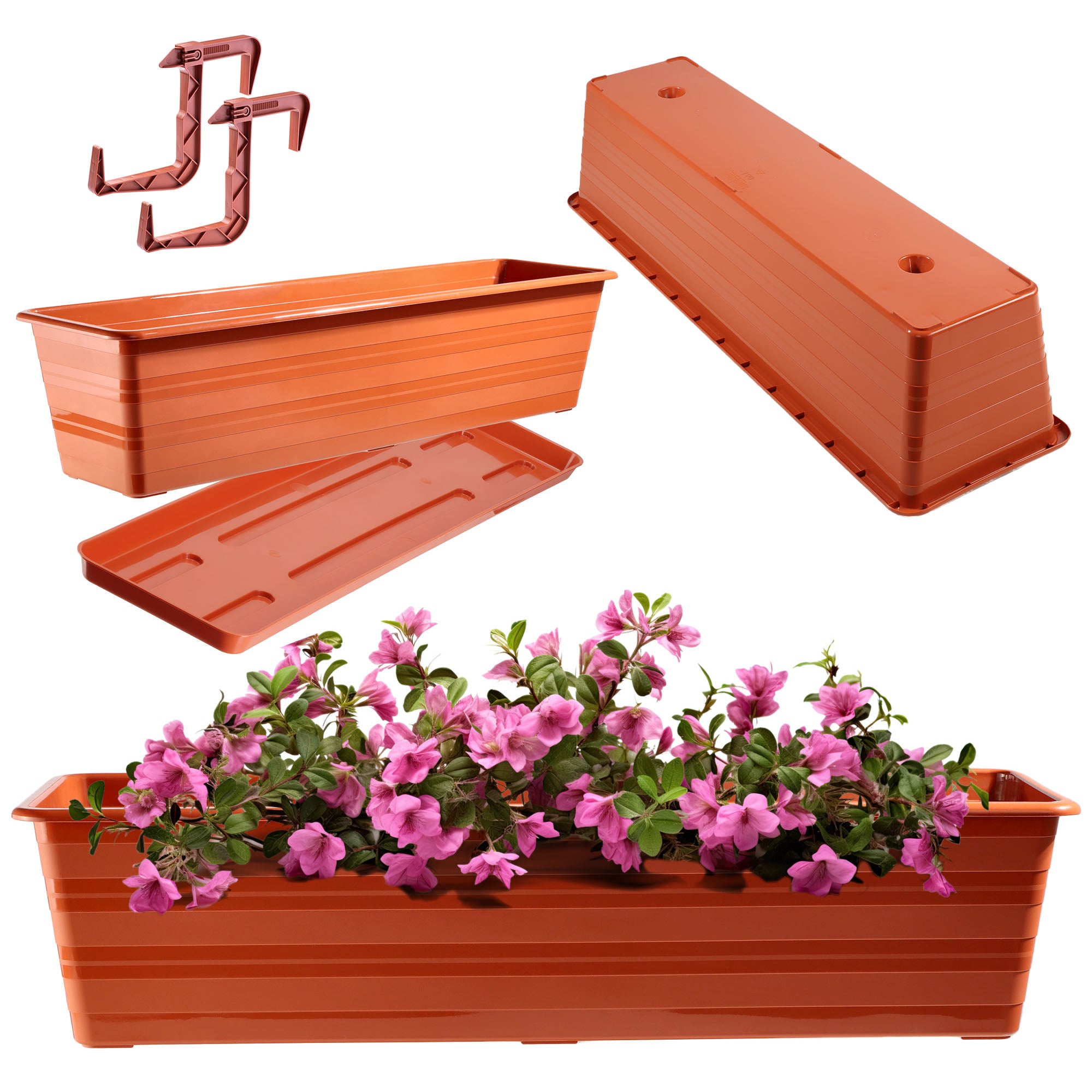 SKRZYNKA BALKONOWA 60 cm DONICZKA DONICA NA KWIATY PODSTAWKA UCHWYTY BALKON