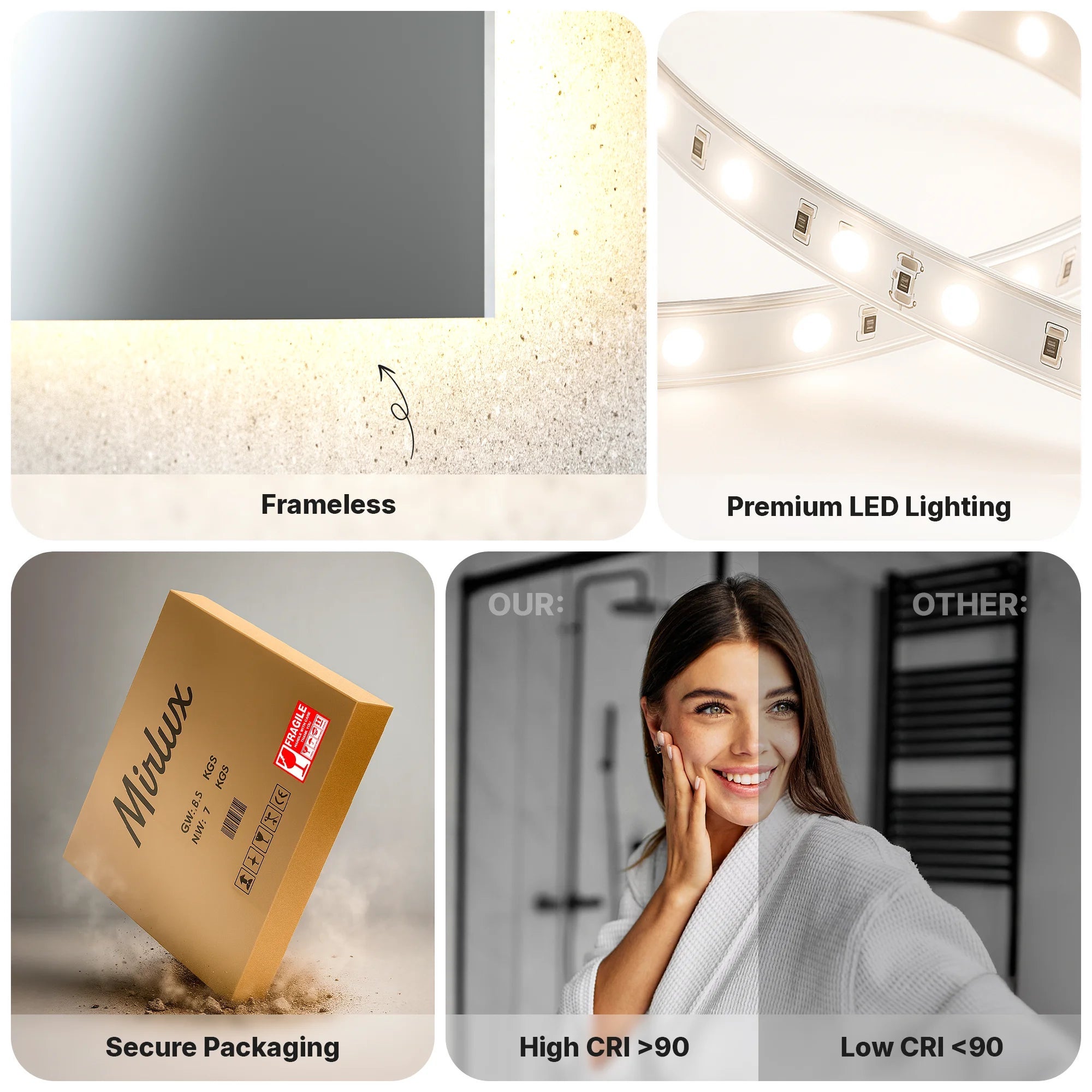 Mirlux Specchio da bagno con illuminazione a LED e riscaldamento - Specchio rettangolare da parete - Anticondensa - 120x60 cm - 7