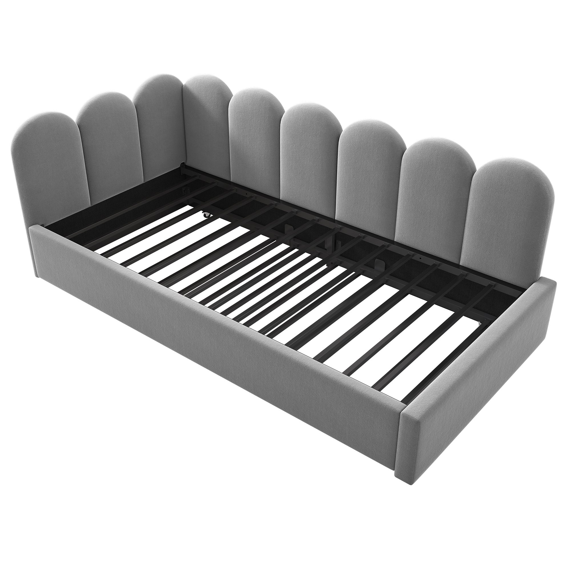 Łóżko wysuwane 90 x 200 cm + 90 x 190 cm z wezgłowiem i oparciem, sofa rozkładana - Aksamit - Stelaż metalowy - Szary (bez materaca) - 9