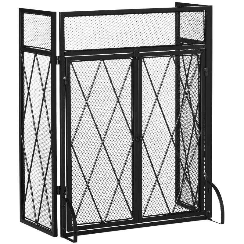 Pare-étincelles de cheminée 3 portes avec bord en chrome satiné cm