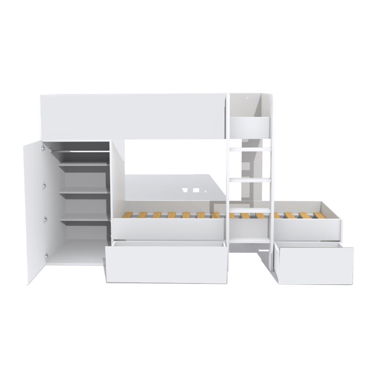 Lit superposé 90x190 - armoire - tiroirs - sommier inclus Twin Blanc - 2