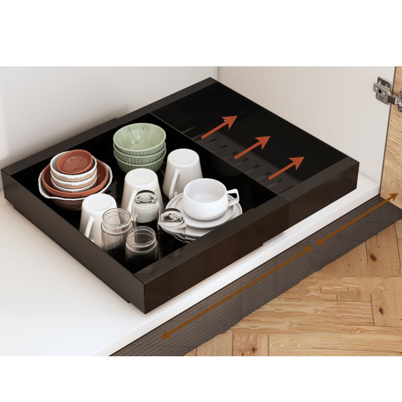 Tiroir de rangement cuisine, organiseur pour assiettes et épices, étagère extensible en acier carbone, noir, (30,5-52 cm) * 41,4 * 6 cm - 3