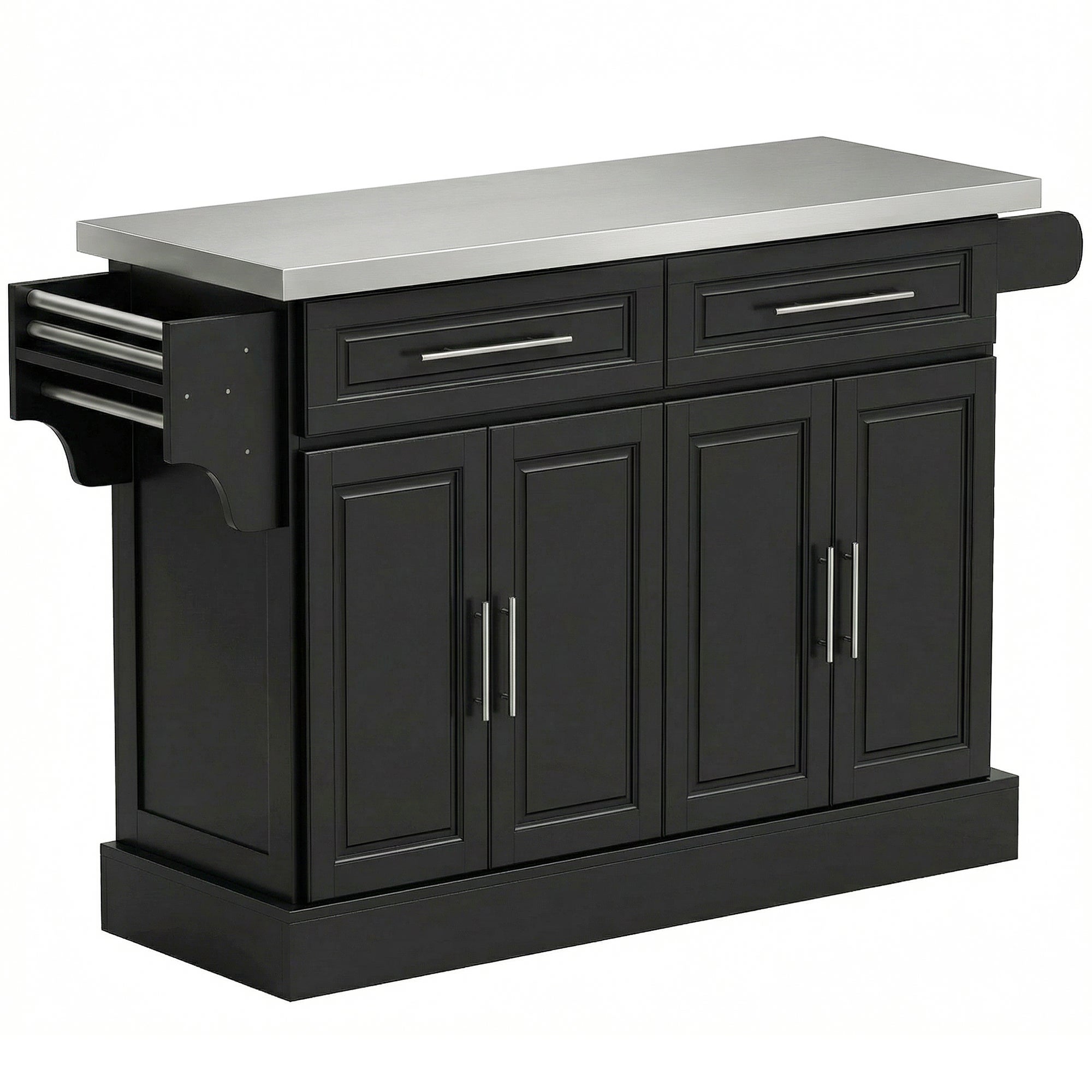 HOMCOM îlot de cuisine MDF, inox noir 145x45x93 cm | Leroy Merlin