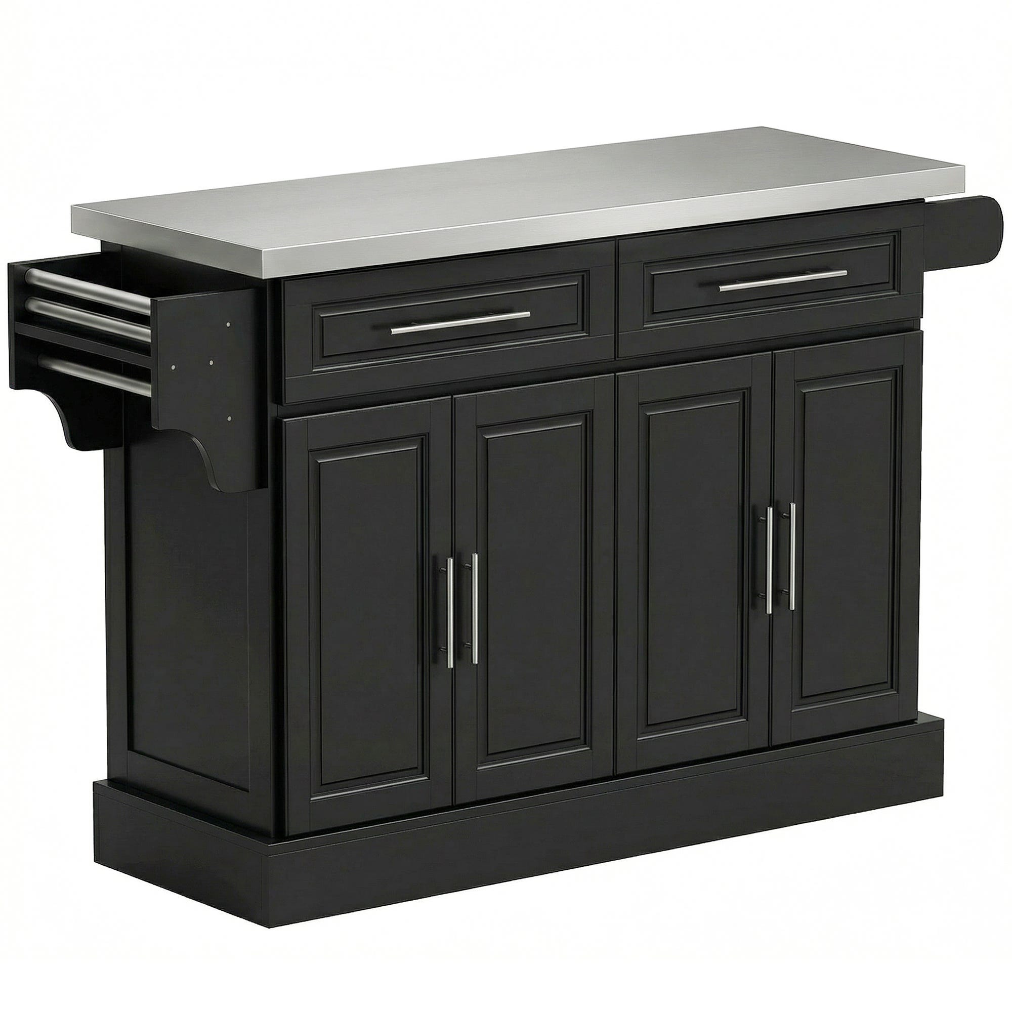Ilot Inox HOMCOM îlot de cuisine MDF, inox noir 145x45x93 cm | Leroy Merlin