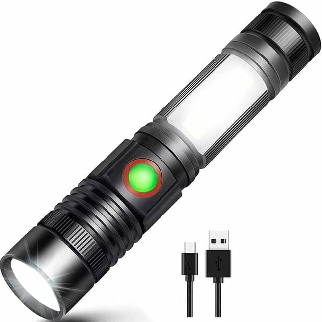 Lanternă LED reîncărcabilă USB, lampă portabilă COB puternică cu zoom pentru atelier de reparații auto, camping, DIY