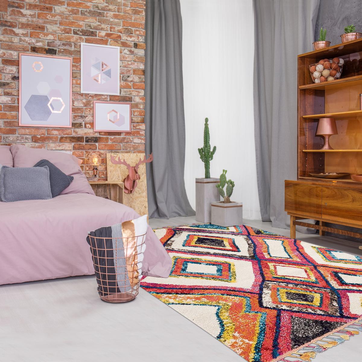 Tapis berbère 120x170 tissé motif ethnic LYN5 OURIKA violet - 5