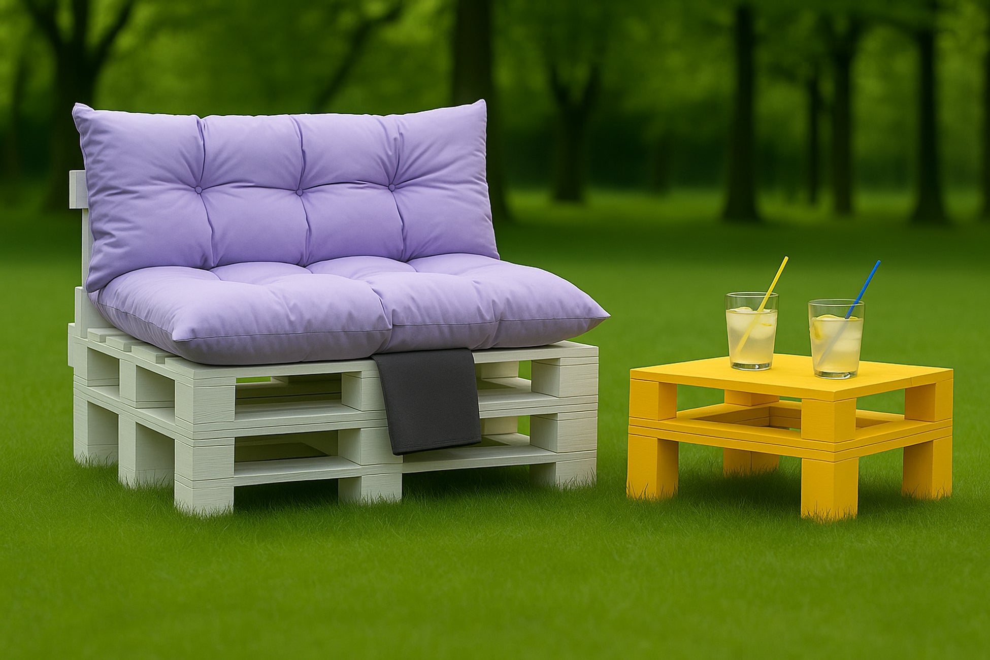 Coussins pour palettes, Assise 120x50 et Dossier 120x40cm Violet clair, coussins canapé / coussin palette in / extérieur, SETGARDEN - 3