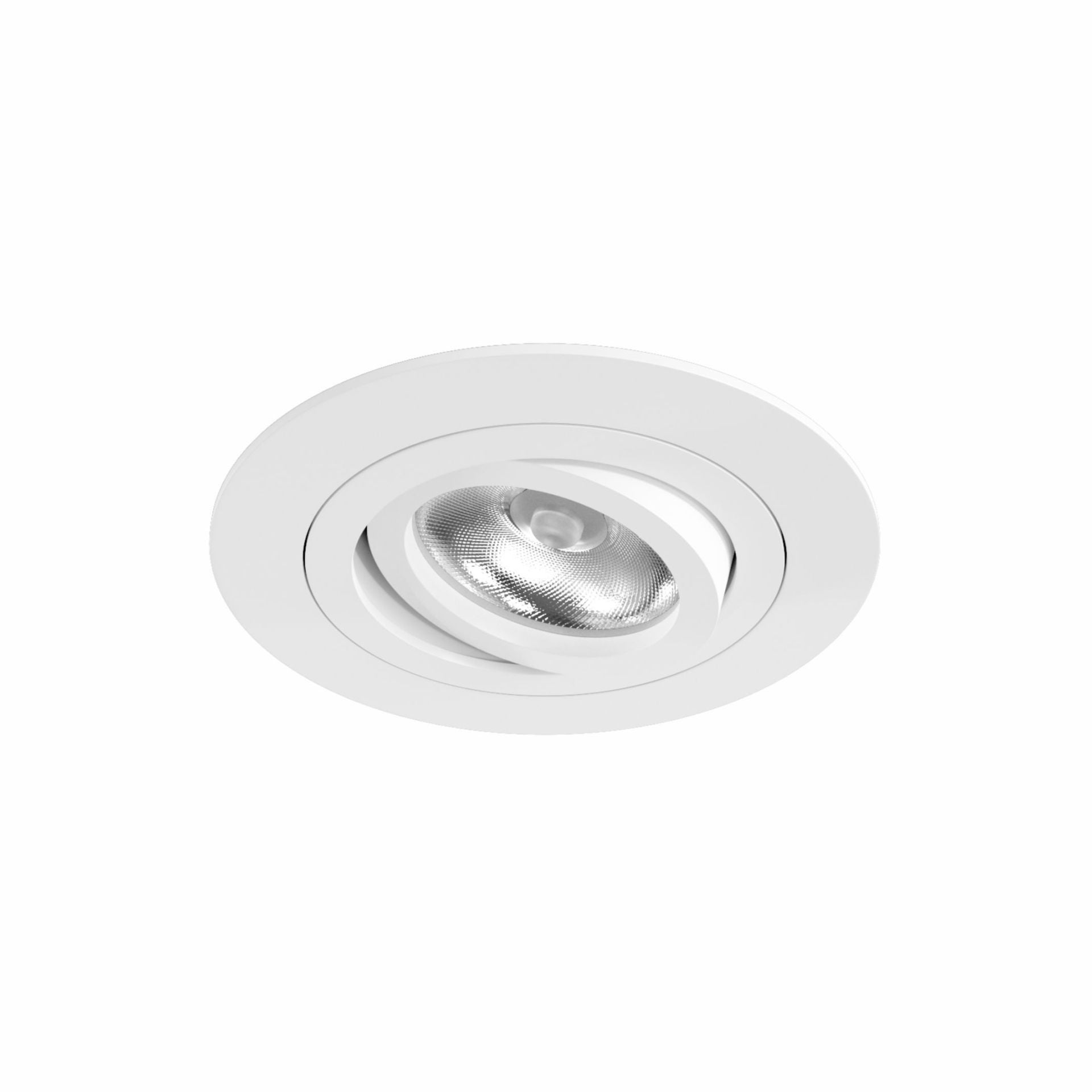 Un spot încastrat LED, 50 mm, soclu GU10, reglabil 360°, înclinare 45°, alb mat, clasa de protecție IP20 - Beneito & Faure