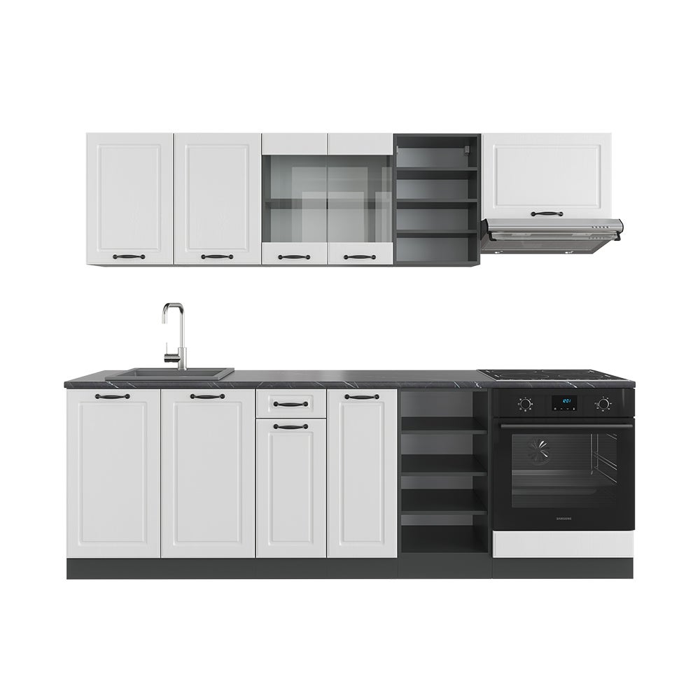 Vicco Zabudowa kuchenna R-Line, Biały dworek/antracyt, 240 cm bez blatu roboczego