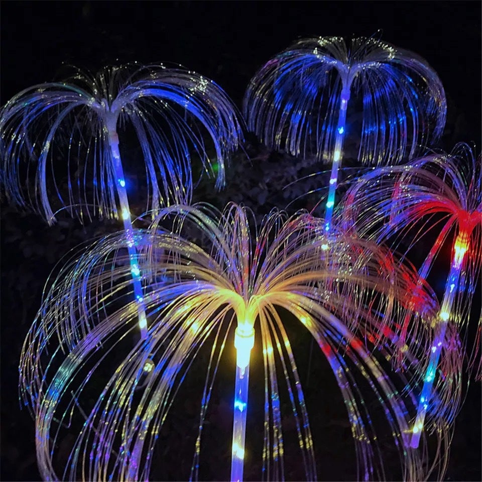 Luce solare decorativa luminosa in fibra ottica, bella medusa, fiore, luci da giardino a LED, decorazione per cortile, multicolore - 2