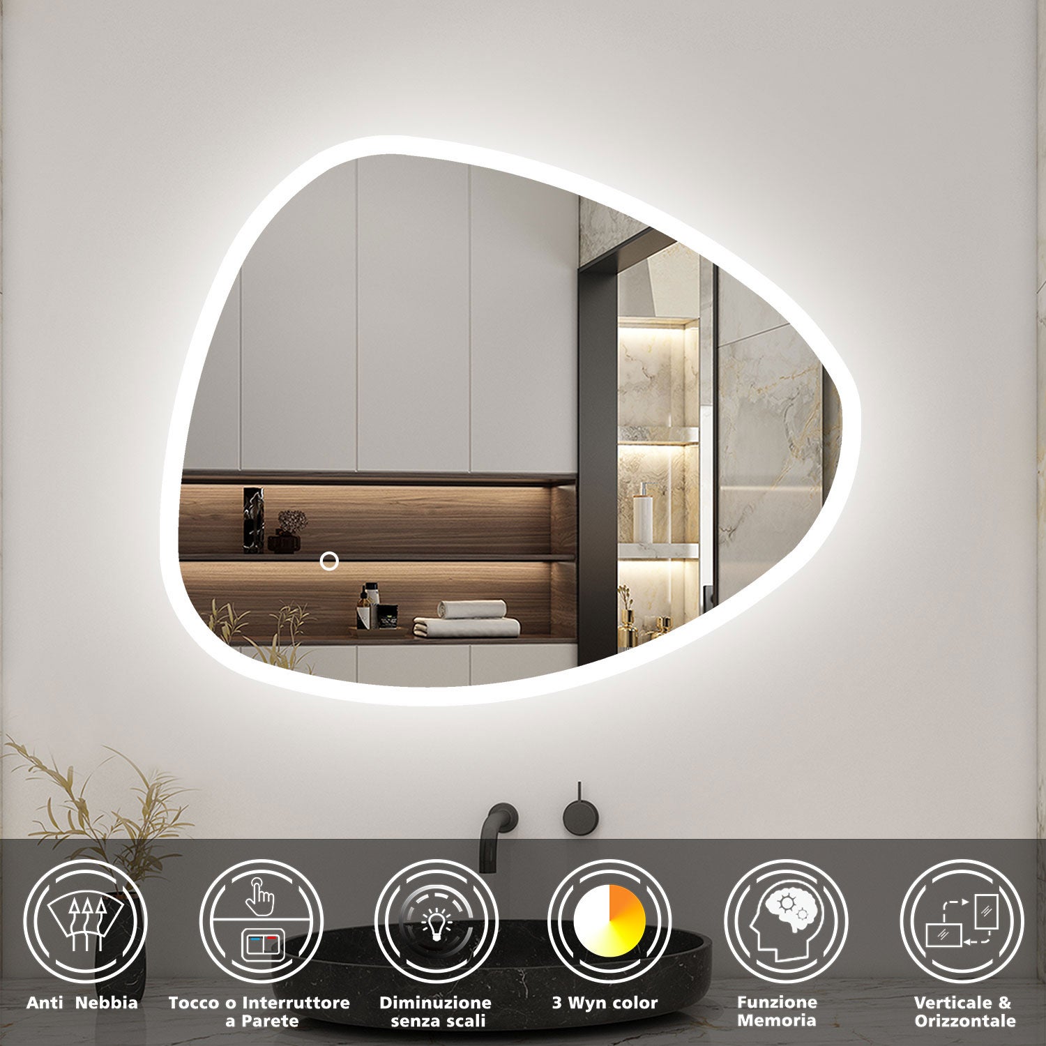 Specchio Da Doccia Antiappannante Riscaldato Con Luce LED - 23x17.5 Cm, Dimmerabile, Batteria 5000mAh, Con Vassoio - Foto 12