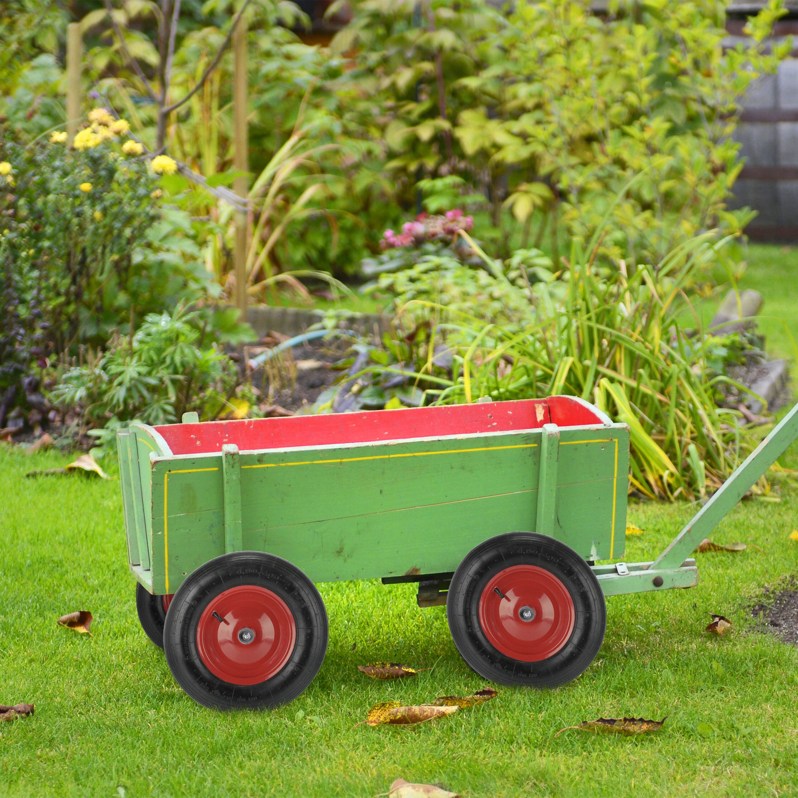 Roue de brouette avec axe 4.80 4.00-8, caoutchouc, jante en acier, pneu rechange, increvable, noir/rouge, Relaxdays - 5