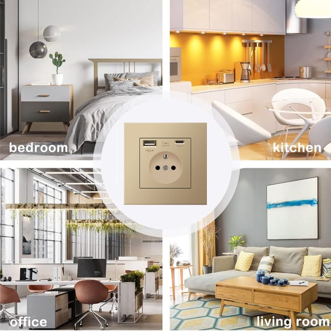 Pack de 2 enchufes de pared con USB y Tipo C, toma de corriente con ...